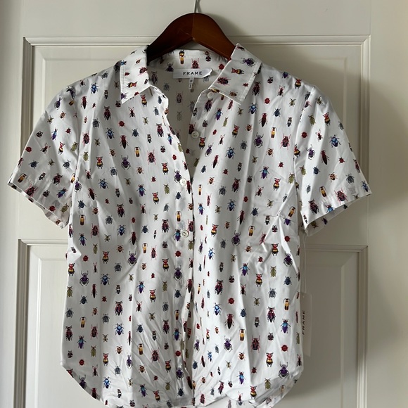 Frame Cropped Blouse Bug Pattern Size XS NWT - Picture 2 of 6